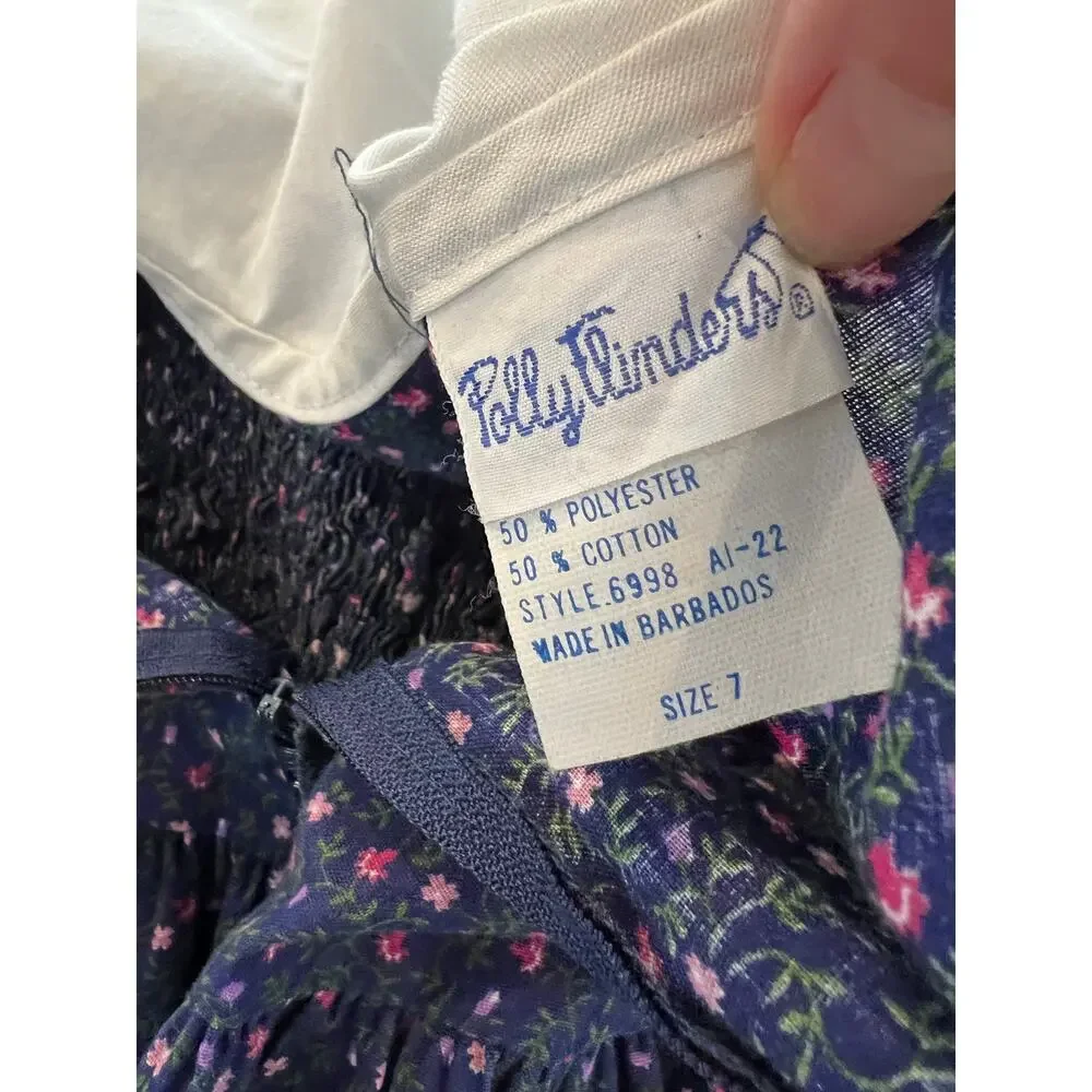 Vintage 80s Polly Flinders Girls Hand Smocked Dress Sailor Collar 7
